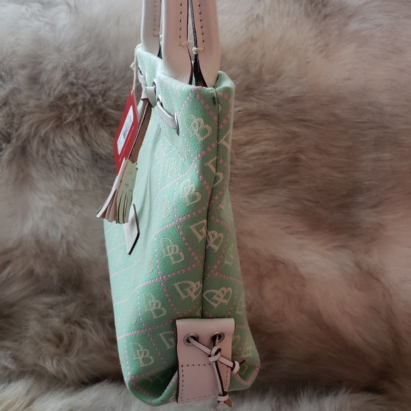 NEW Dooney & Bourke Green & Pink mini tassel tote - Picture 5 of 8
